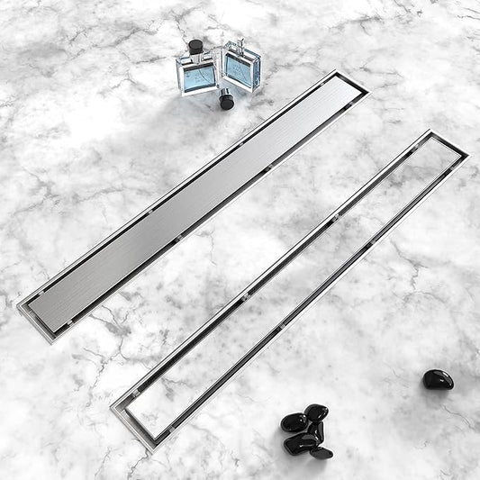 Linear Shower Drain 12 Inch(Brushed Nickel), 2 in 1 Tile Shower Drain, 304 Stainless Steel Linear Drain with Tile Insert Grate,Adjustable Feet,Hair Filter
