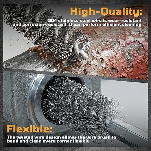 27 Pcs Stainless Steel Bore Brush Set, Metal Wire Cleaning Brushes with 1/4" Hex Shank, Abrasive Bore Cleaning Wire Brush for Drill for Removing Rust Dirt in Pipes Machinery Parts and More 8mm-28mm