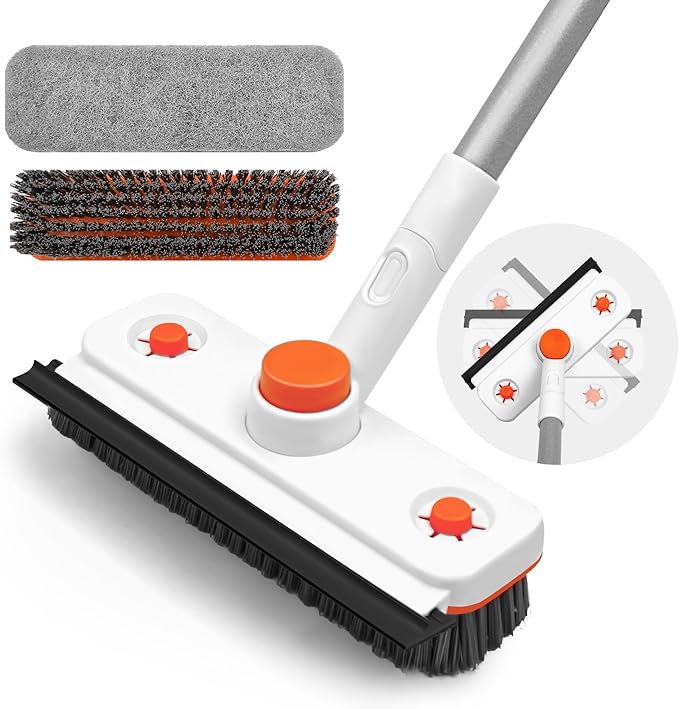 Pole Tub and Tile Scrubber - 60" Extendable Tub Brush Scrubber with Long Handle, 360° Rotating Head & 2 Non-Scratch Attachments for Shower, Bathtub, Tile & Floor