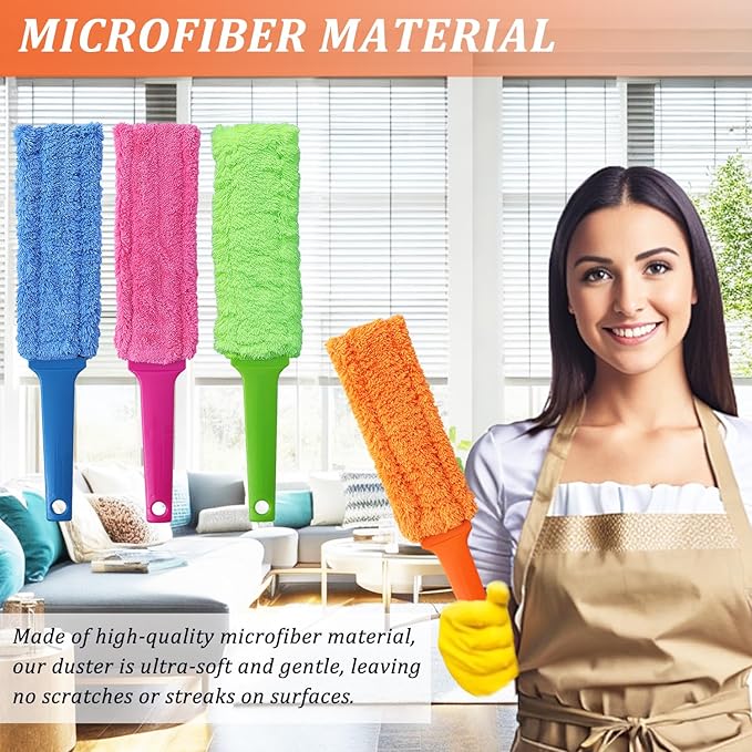 4 Pack 15" Microfiber Feather Duster, Gap Duster, Blind Duster, Hand Duster for Cleaning Gap, Blinds,Furniture,Computers,Keyboards,Car Interiors