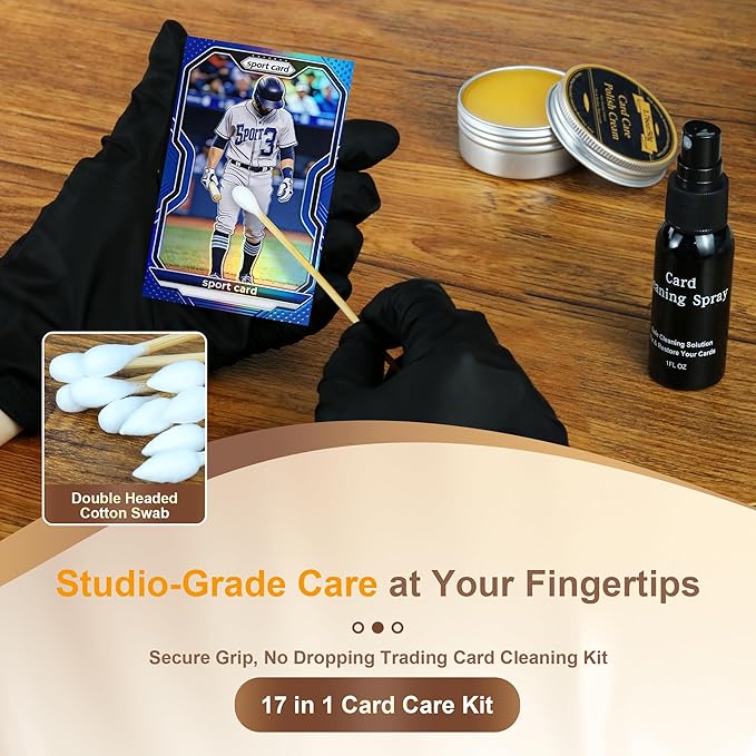 17-in-1 Card Cleaning Kit, Card Care Polishing Restoration with Plastic Case, Trading Card Cleaning with Polishing Cream and Cleaning Spray, Suitable for PSA Rated Card Care & Flatten Edges (12.2")