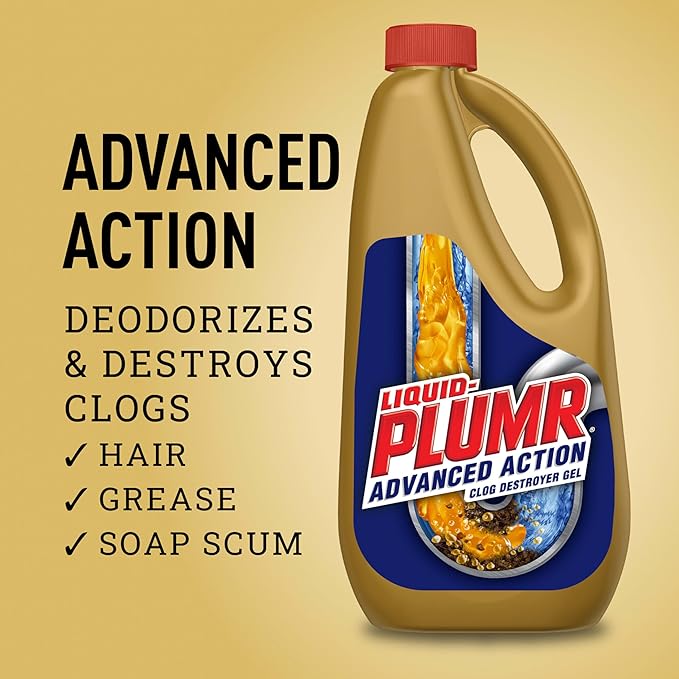 Liquid-Plumr Advanced Action Clog Destroyer Gel, Removes Multiple Types of Clogs including Hair, Deodorizes and Freshens, Safe for All Septic Systems and Pipes, 2 Bottles, 32 fl. oz. Bottle