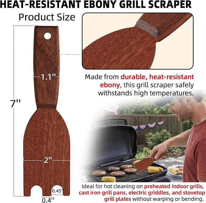TonGass Ebony Grill Scraper Compatible with George Foreman 1925B01B, Upgrade Grill Spatula for George Foreman Indoor Grills & Most Other Indoor Grills with Grooves, Heat-Resistant & Durable