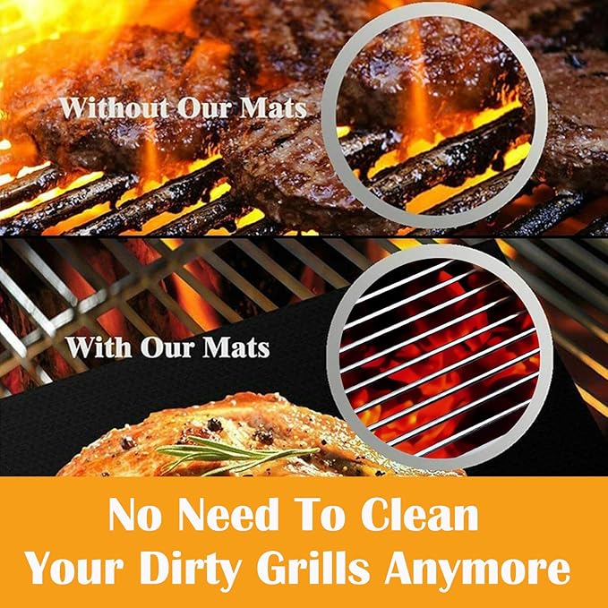 Grill Mats for Outdoor Grill - Dailyart Set of 10 BBQ Grill Mat Non-Stick Grill Sheets Teflon Grilling Accessories BBQ Accessories Reusable, Works on Gas, Charcoal, Electric Grill 15.75 x 13-Inch