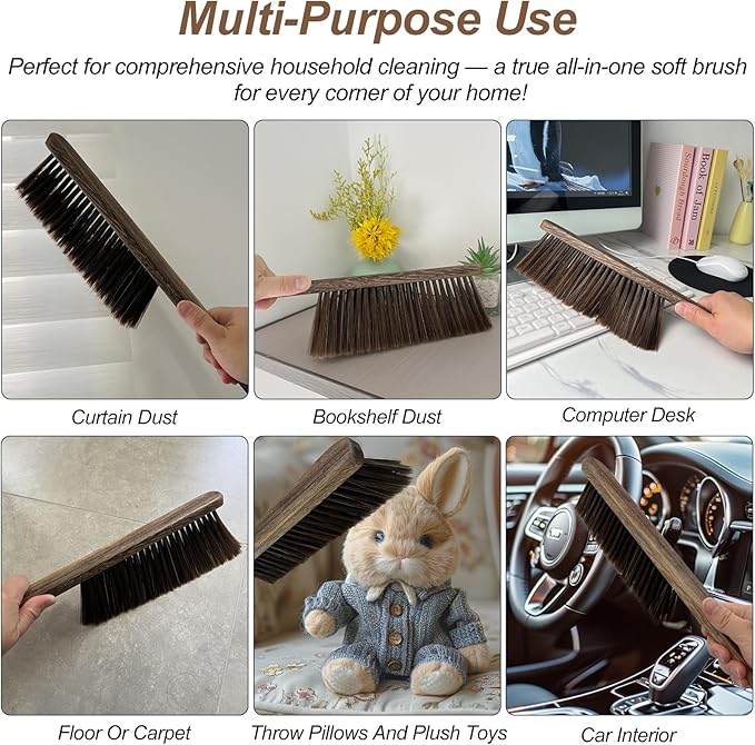 Wood Dusting Brush, Handheld Soft Bristle Cleaning Broom for Furniture, Car, Couch, Bed, Clothes, and More