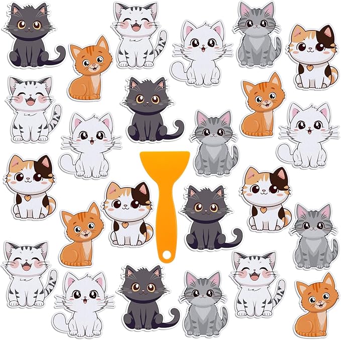 Yaomiao 24 Pcs Cat Non Slip Bathtub Stickers Shower Stickers Anti Slip Decal Threads Adhesive Appliques with Scraper Adhesive Decals for Safety Bathroom Tubs, Shower Floor, Stairs