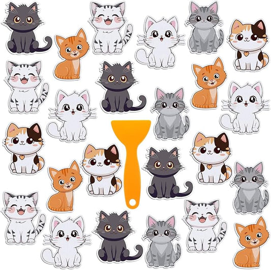 Yaomiao 24 Pcs Cat Non Slip Bathtub Stickers Shower Stickers Anti Slip Decal Threads Adhesive Appliques with Scraper Adhesive Decals for Safety Bathroom Tubs, Shower Floor, Stairs