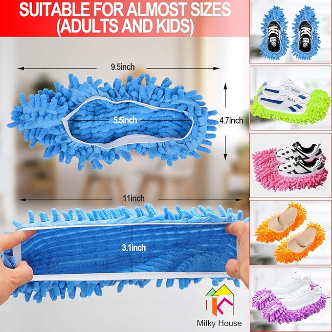 10 Pieces Microfiber Mop Slippers Shoes Cover Soft Washable Reusable Floor Polishing Dust Dirt Hair Men Women Sweeper Cleaning Mop Tool for House Office Bathroom Kitchen, Multicolored 5 Pairs