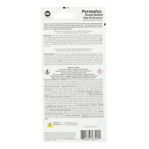 Permatex 56521 High Performance Thread Sealant, 50 ml, White