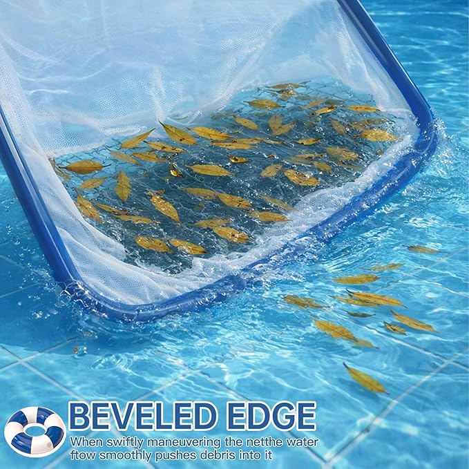 Pool Net, Professional Swimming Pool & Hot Tub Skimmer Net Accessories, Pool Leaf Rake Cleaning Tool with Pole, Fine Nylon Mesh Bag, Easy to Clean Bugs, Leaves,Debris（Blue&White）
