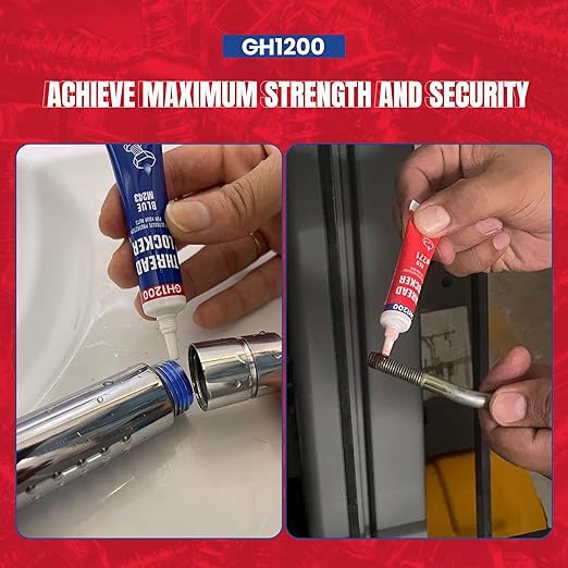 GH1200-6gx2 Pack Thread Lock Medium and Strong Strength for Nuts, Bolts, and Metals, Threadlocker Lock Tight & Seal Fasteners with Stable and Consistent Performance