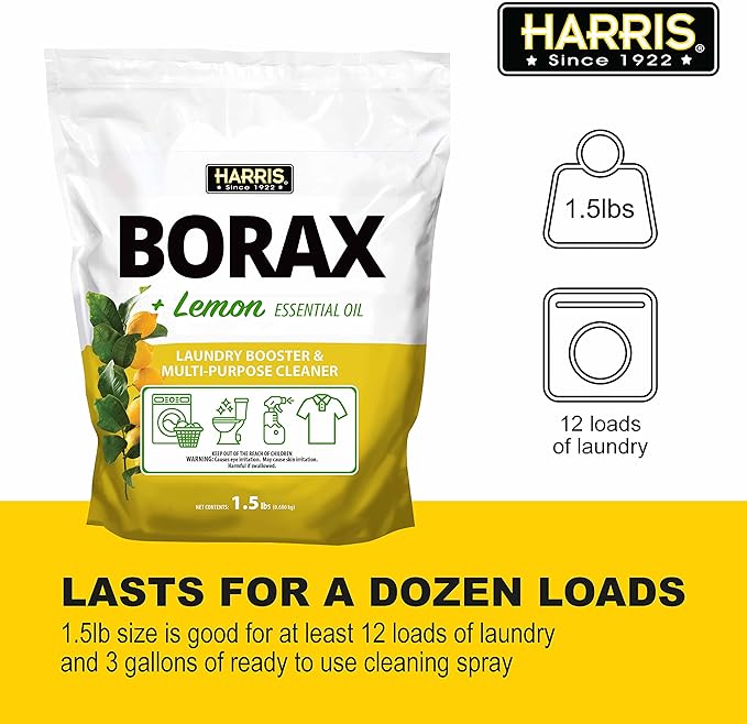 Harris Borax Powder Laundry Booster and Multipurpose Cleaner, 1.5lb (Lemon)