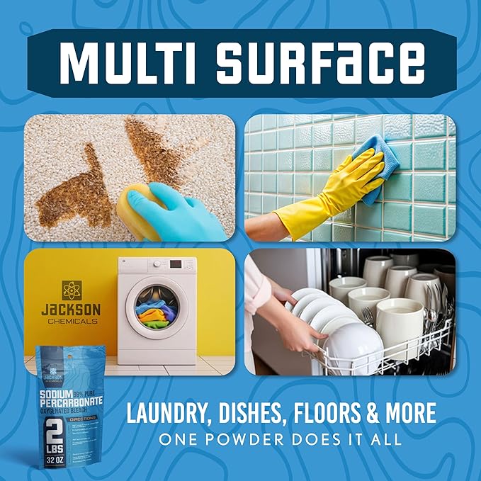Sodium Percarbonate 2 lb – Chlorine-Free Laundry Booster, Eco-Friendly Stain & Odor Remover, Multipurpose Cleaner - Oxygenated Bleach Powder