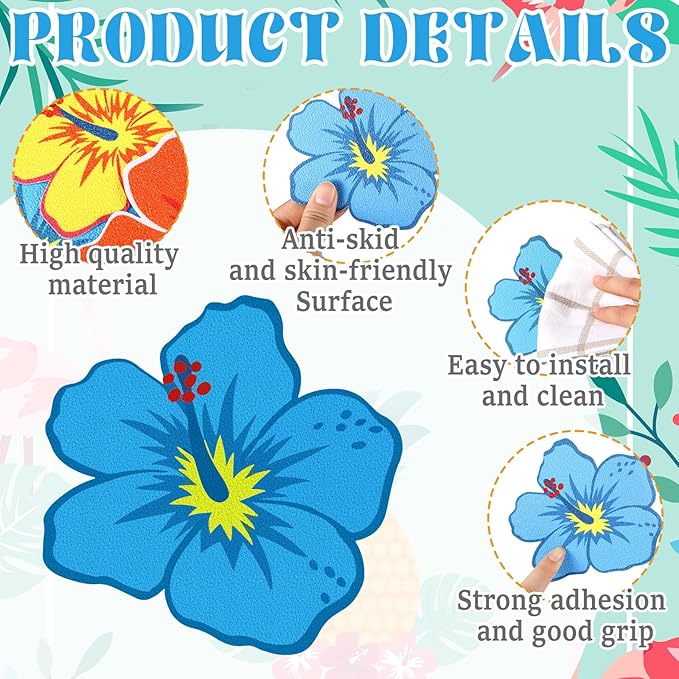 24 Pcs Hawaiian Flowers Non Slip Bathtub Sticker Summer Skidproof Shower Sticker Anti Slip Shower Decal Bathe Treads Adhesive Appliques Scraper Bright Flower Decal for Bathroom Decor