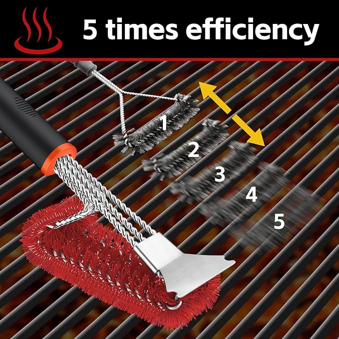 XUDAKAIXIN Grill Brush and Scraper, Safe Nylon Bristles Barbecue Outdoor Grill Brush for Cooled Grates, Extra Strong BBQ Cleaner Accessories(Red)