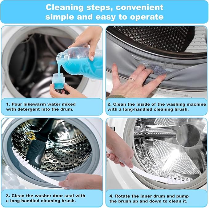 Washing Machine Cleaning Brush Set, 6-Piece Front Load Washer Cleaner Kit with Drum Slot Brush, Crevice Brushes for Rubber Seal