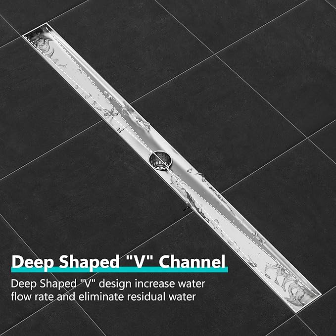 Neodrain 48-Inch Linear Shower Drain with Removable Quadrato Pattern Grate,Brushed 304 Stainless Steel Rectangle Shower Floor Drainr, Linear Drain with Leveling Feet,Hair Strainer