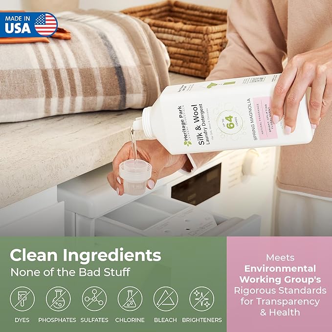Heritage Park Silk & Wool Spring Magnolia Floral Scent, pH-Neutral Laundry Detergent - Enzyme-Free, Ultra Concentrated (64 fl oz Refill)