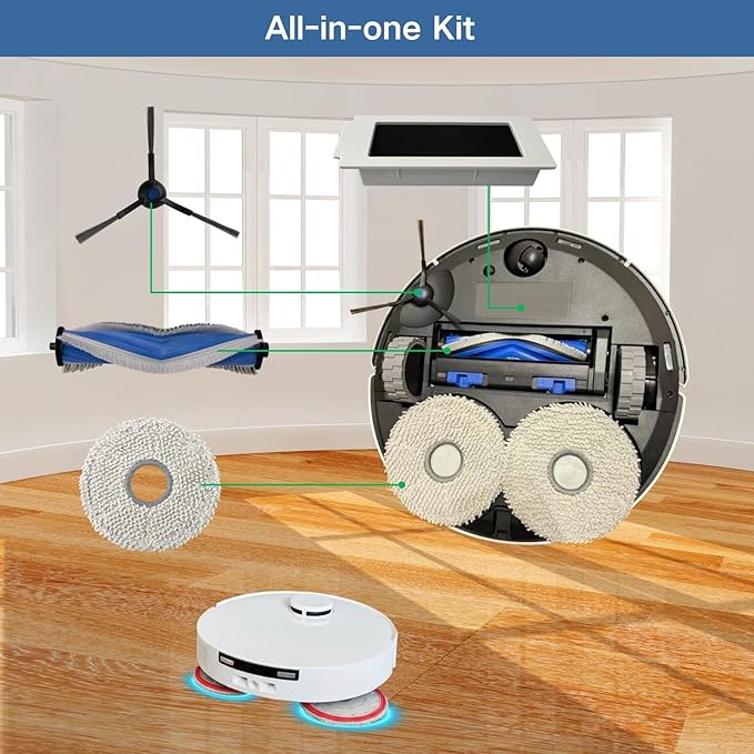 Replacement Accessories Parts Kit Compatible with Yeedi M12 Ultra Plus M12 Pro Plus + Includes 8 Dust Bags, 8 Mop Pads, 8 Filters, 6 Side Brushes, 2 Main Brushes