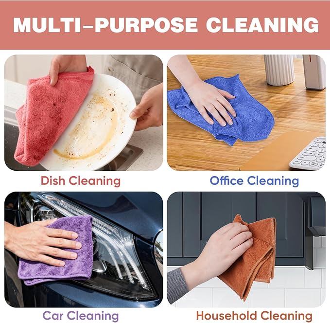 10 Colors Microfiber Cleaning Cloths, 150 Pack Assorted Cleaning Rags, Highly Absorbent Microfiber Towels for Car, Kitchen, Bathroom and Household Cleaning, 11.8"X11.8"