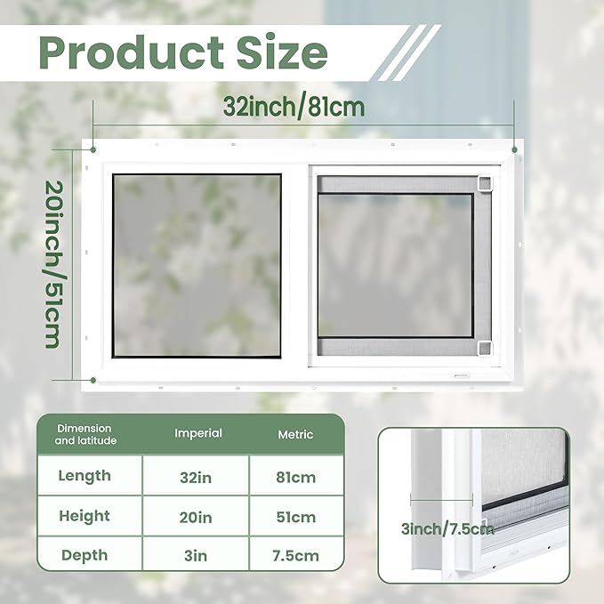 Vinyl Basement Window, 32" x 20" Bathroom Sliding Window with Double Pane Insulated Tempered Glass and Fiberglass Screen for Basement, Bathroom, Shed (White)