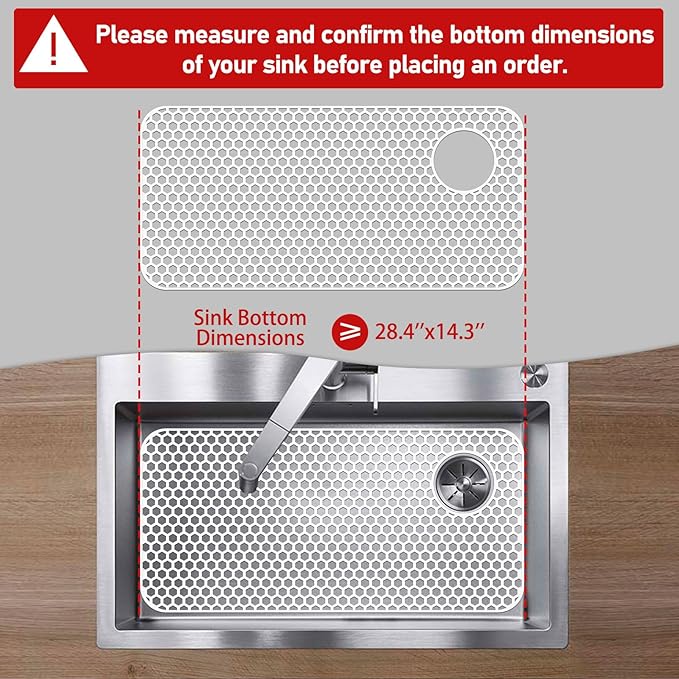 Silicone Sink Protectors for Kitchen Sink - 28.4"x 14.3" Kitchen Protector Accessory, Non-Slip Heat Resistant Mat for Bottom of Farmhouse Porcelain Stainless Steel(Top Right Drain Hole,White)