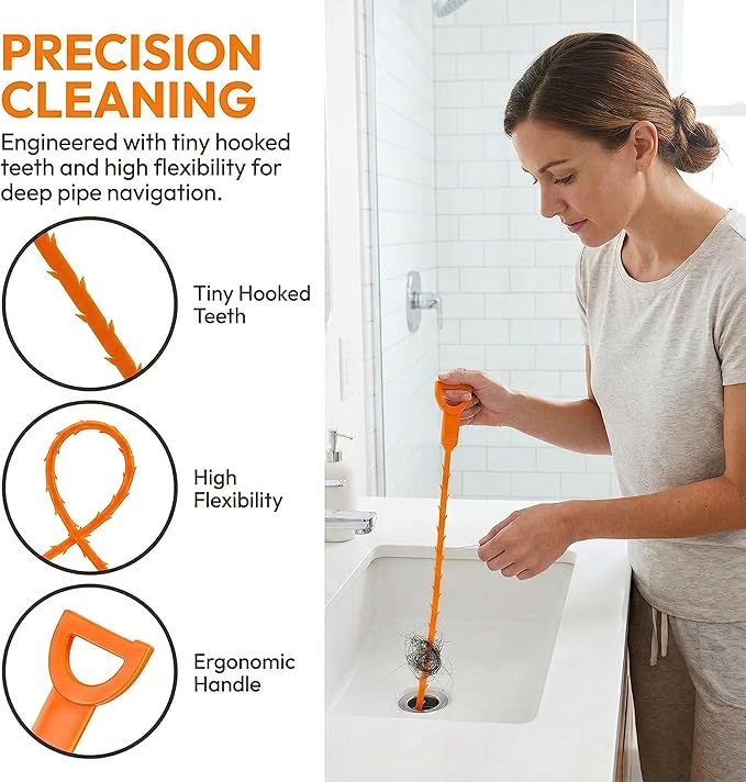 25 Inch Sink Snake Drain Clog Remover Tool,Hair Drain Cleaner Tool,Hair Cather Shower Drain Tool, Drain Auger hair Cleaning Tool for Shower Kitchen Sink Bath Tub Bathroom(6 pcs）