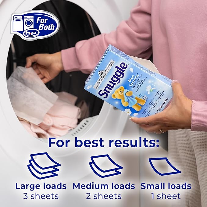 Snuggle Fabric Softener Dryer Sheets, Long-Lasting Fresh & Clean Scent, Softens Fabric, Reduces Static, Fights Wrinkles, Helps Repel Lint & Pet Hair, HE Safe, Blue Sparkle Cuddle-Up Fresh, 230 Ct