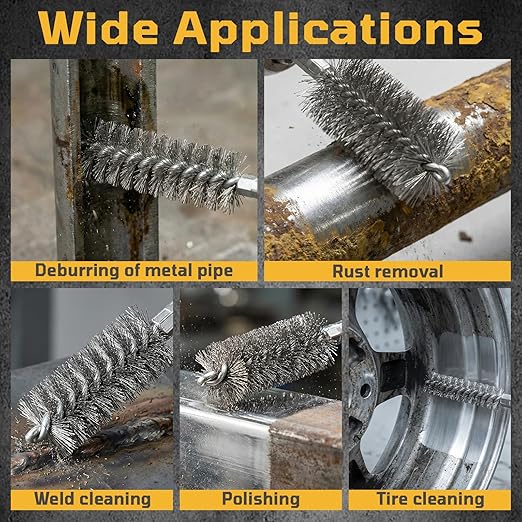 27 Pcs Stainless Steel Bore Brush Set, Metal Wire Cleaning Brushes with 1/4" Hex Shank, Abrasive Bore Cleaning Wire Brush for Drill for Removing Rust Dirt in Pipes Machinery Parts and More 8mm-28mm