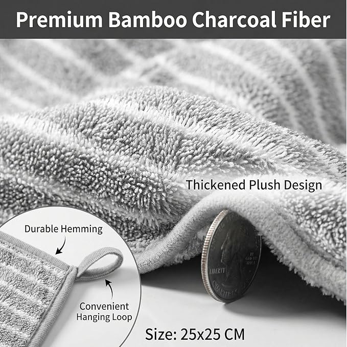 6 PCS Kitchen Cloth Dish Towels Thick Absorbent Cleaning Towels for Kitchen Non Oil Staining Durable Non Shedding Dish Cloths Ideal for Table Wiping Home Use and wet and dry use Dish Drying rag ﻿