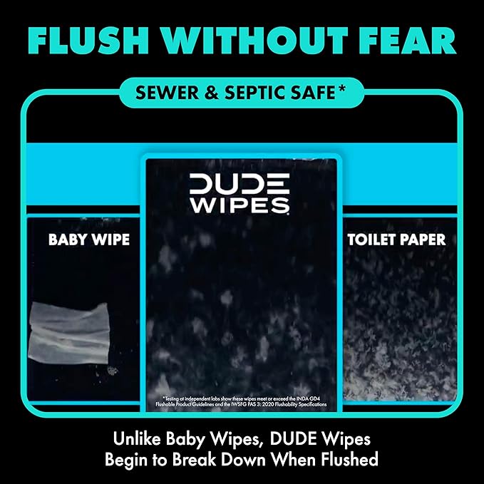 DUDE Wipes Mint Chill Pocket Packs - Travel Wipes - 12 Packs of 8 (96 Count) - On-The-Go Adult Flushable Wipes - Infused with Tea Tree Oil, Vitamin E, and Aloe - Septic and Sewer Safe