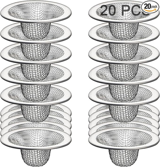 20Pcs Small Drain Mesh Basket, 2.125'' Bathroom Sink Drain Strainer Screen Mesh Sink Strainer Hair Catcher Drain Filter Cover for Bathtub Lavatory RV Laundry Shower Floor Utility Sink Drain