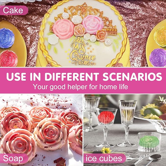 Walfos Rose Ice Cube Mold 2.8 Inch,Soap Mold, Make 12 Cute Flower Shape Ice. BPA Free and Dishwasher Safe.Easy to Pop Out.Perfect for Soap Cocktails Juice Whiskey Jelly Chocolate etc.(Set of 2 Pink)