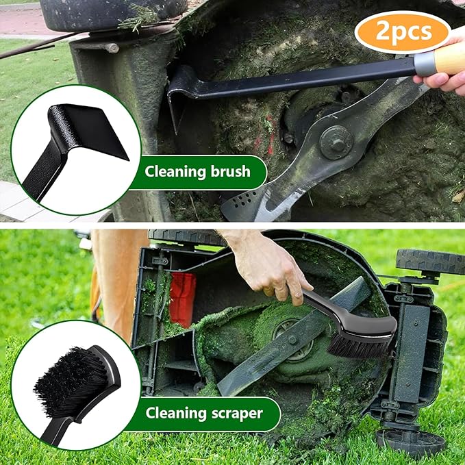 2 Pcs Lawn Mower Deck Scraper Cleaner Brush Kit High-Strength Steel Efficient Mower Deck Cleaning Tool Long Handle Lawnmower Deck Scraper for Gardening