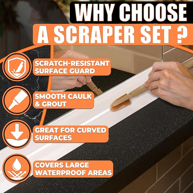 Caulking Tool Kit – 4 PCs Flexible Silicone Caulk Tool Set, Assorted Sizes Caulking Spatula Set for Smooth Professional Seal Lines – Non-Scratch Finish for Bathroom, Kitchen, Windows Repairs Projects