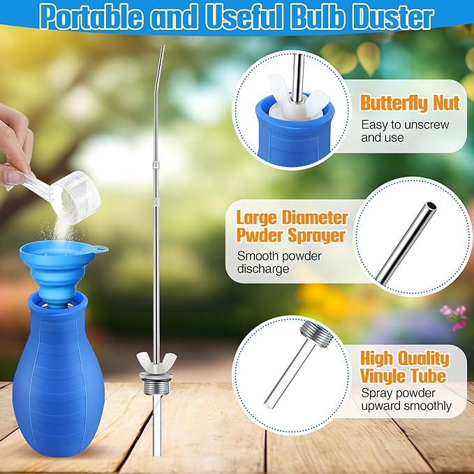 2PCS Diatomaceous Earth Powder Duster, Longer 9" to 22" Retractable Garden Powder Applicator Dispenser, 8 oz Bulb Duster Sprayer Insect for Home Organic Gardening Agricultural Supply (Blue)