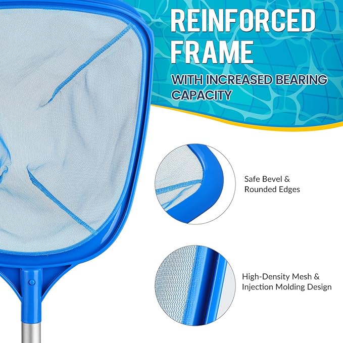 Tavaleu Pool Skimmer Net, Deep Pool Leaf Net with Reinforced Frame, Large Capacity Rake Net for Cleaning, Debris Pickup Removal