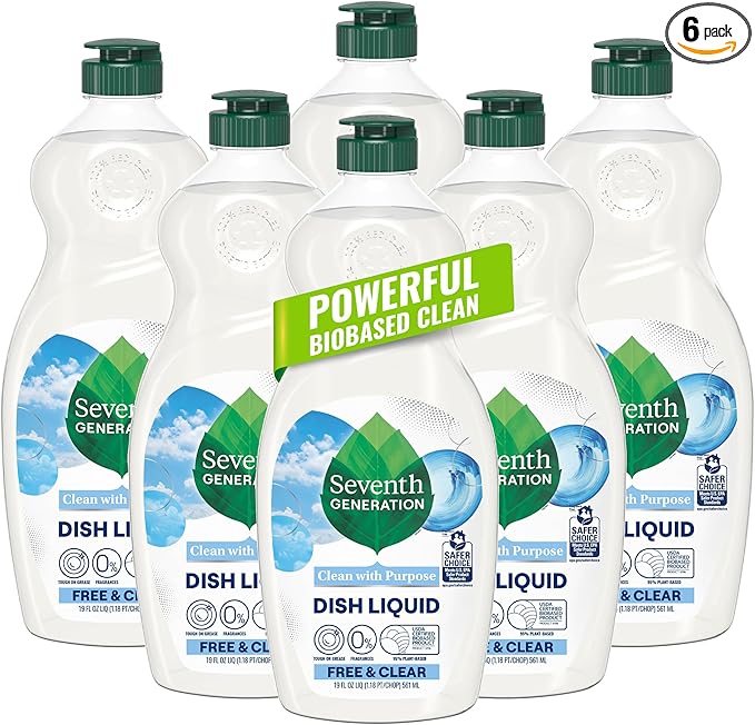 Seventh Generation Dish Liquid Soap Free & Clear liquid soap Pack of 6 Dishwashing Soap Dish Soap for sensitive skin 19 oz