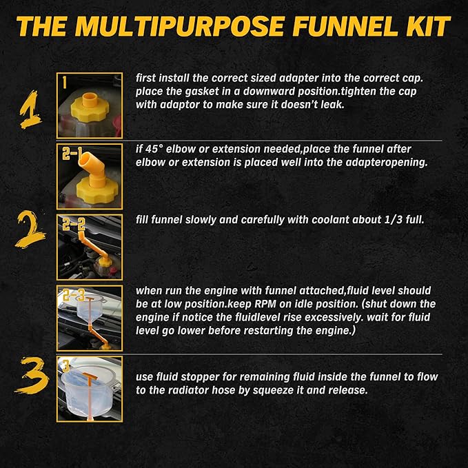 ELEAD No-Spill Coolant Funnel Kit - 19-Piece Radiator Funnel burping kit, coolant Bleeder kit, Extra Funnels and Adapters for Universal Vehicle