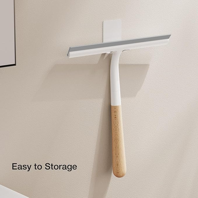 Silicone Shower Squeegee for Glass & Doors, Diveotree Multi-Purpose Squeegee for Bathroom Shower/Windows/Glass/Door, Heavy Duty Scrubber for Car Windshield Cleaning (White, 1pack)