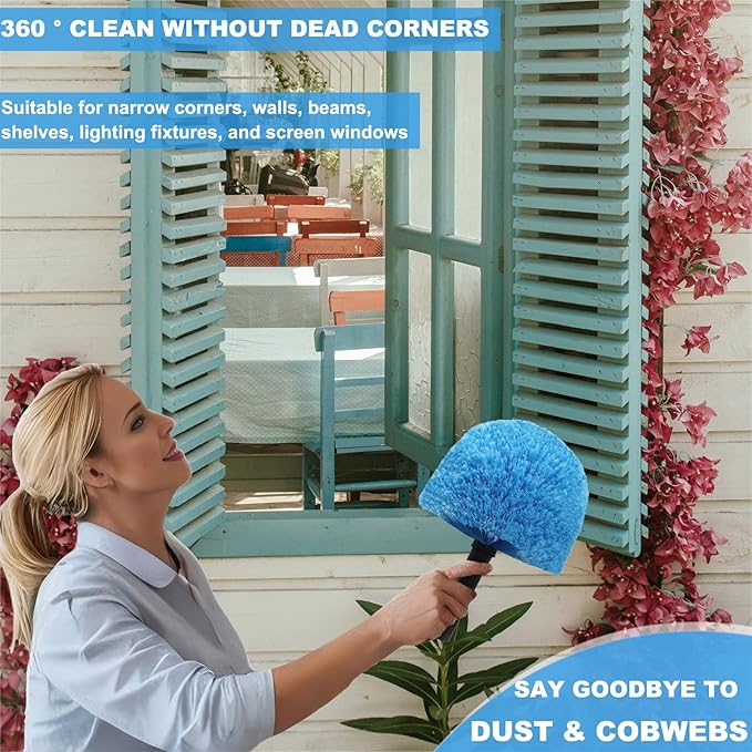 Blue Twist-On Cobweb Duster Head Brush - Efficient Indoor & Outdoor Spider Web Cleaning Solution - Fits Standard Acme Threaded Poles - Durable & Versatile Spider Web Cleaner Duster Brush Head Only