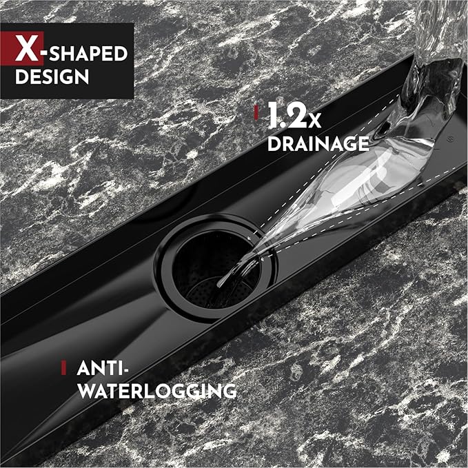 WEBANG 60 Inch Linear Shower Drain Rectangular Floor Drain with Accessories Square Hole Pattern Cover Grate Removable SUS304 Stainless Steel CUPC Certified Matte Black