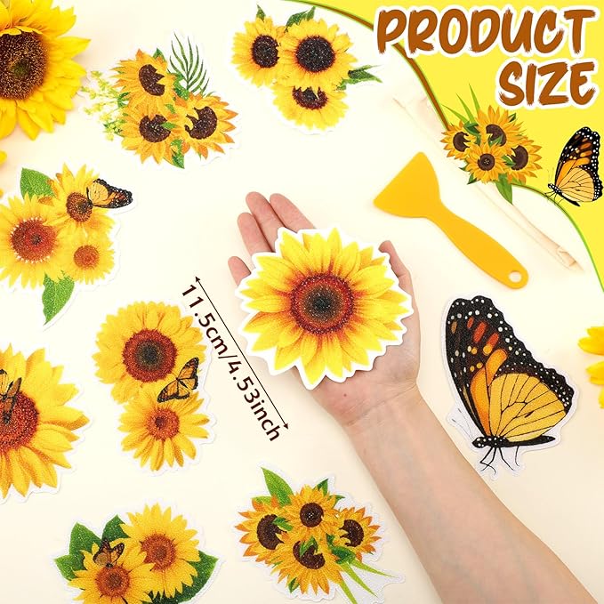 Yaomiao 24 Pcs Sunflower Non Slip Bathtub Stickers Shower Stickers Anti Slip Decal Threads Adhesive Appliques with Scraper Adhesive Decals for Safety Bathroom Tubs, Shower Floor, Stairs