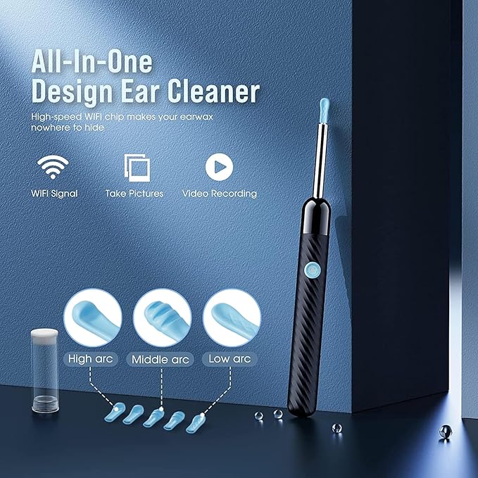 LEIPUT Ear Wax Removal - Earwax Remover Tool with 8 Pcs Ear Set - Ear Canal Cleaner with 1080P Camera - FSA HSA Eligible - Ear Cleaning Kit with 6 Ear Spoon - Ear Camera for iOS & Android (Black)