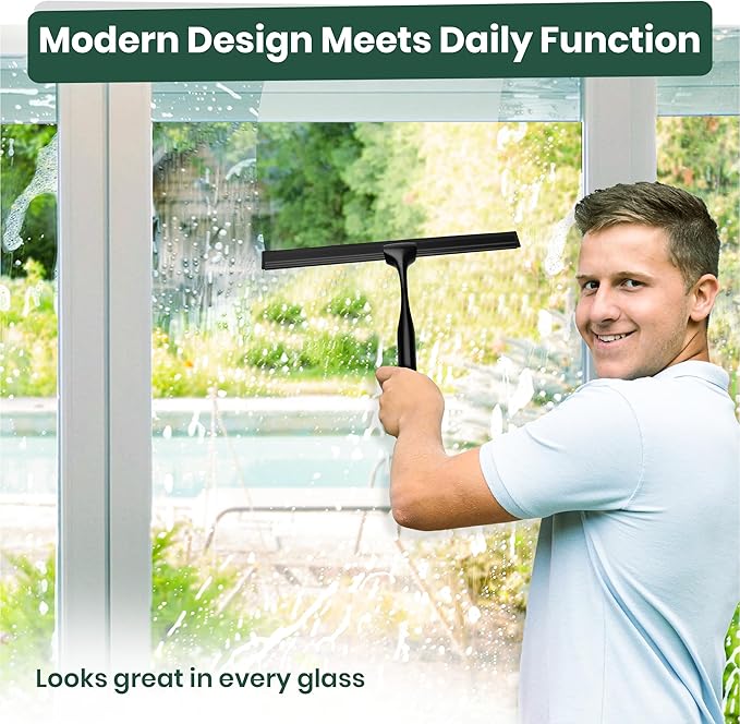 All-Purpose Shower Squeegee with Hook & Screwdriver, Non-Slip Handle, Premium Steel Core, Streak-Free Blade – 11-Inch Glass Cleaner for Shower Doors, Windows, Car Glass & Bathroom