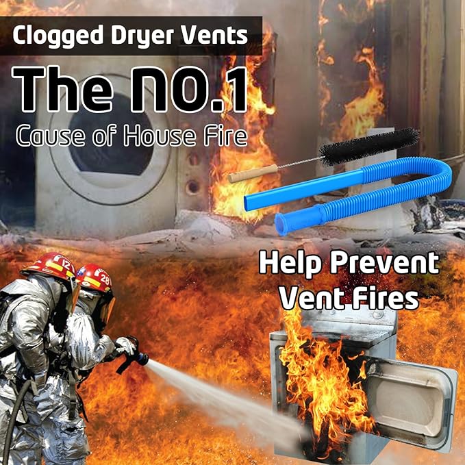 2 Pieces Dryer Vent Cleaner Kit Compatible with Most Vacuum Cleaner, Flexible Dryer Lint Brush and Dryer Vacuum Hose Attachment, Lint Remover Cleaning Tools, Blue