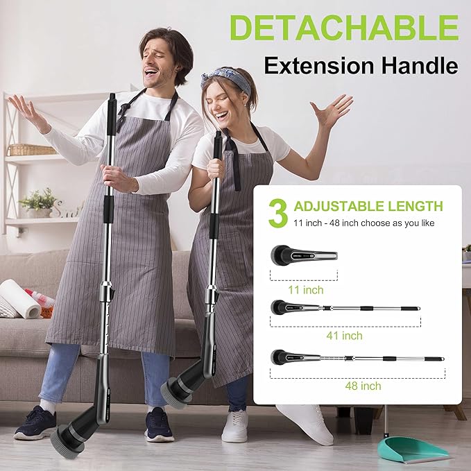 G2-Pro Electric Spin Scrubber - Upgraded 10-in-1 scrubber brush electric, Retractable Handle & 2-Speed for Bathroom, Bathtub, Kitchen, Tile Floors(Gray Brush Head）