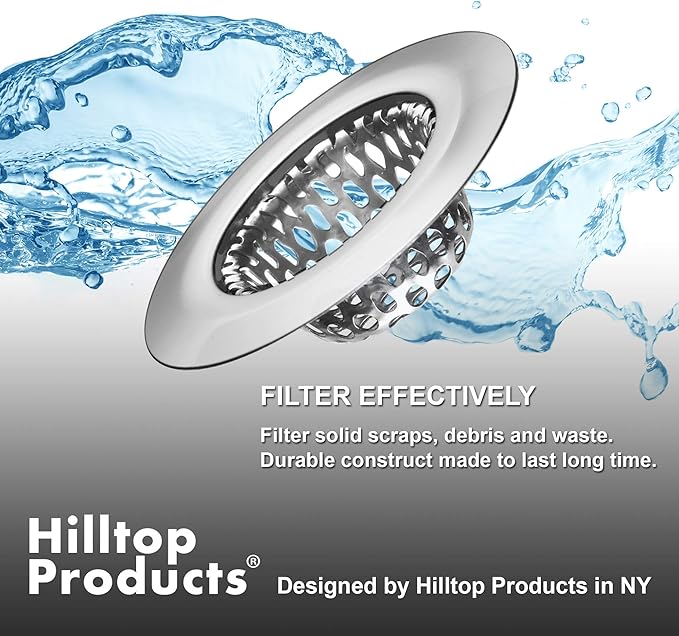 4 Pcs - Bathroom Sink Strainers and Stopper Plug (Use Separately) - 2.125" Top / 1" Basket, Stainless Steel Strainers and Rubber Plug Stopper for Standard Bathroom, Utility, Slop and RV Sink.