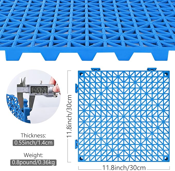 ToLanbbt Modular Interlocking Cushion 12P 11.8" x 11.8" Interlocking Rubber Floor Drain Holes Non-Slip Splicing Drainage Mats for Deck, Shower, Kitchen, Drain Pool, Indoor Outdoor (Grey Blue)