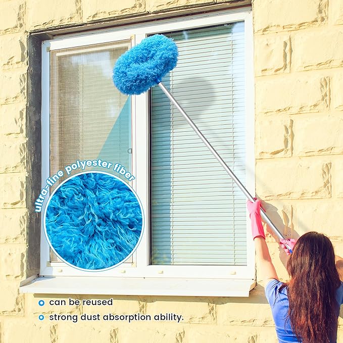 Ceiling Fan Cleaner Duster,Reusable Microfiber Duster with Extension Pole,13 to 50 Inch Removable Fan Blade Cleaner for Cleaning,Furniture,Bookshelves,Door,Window Top(2Head)